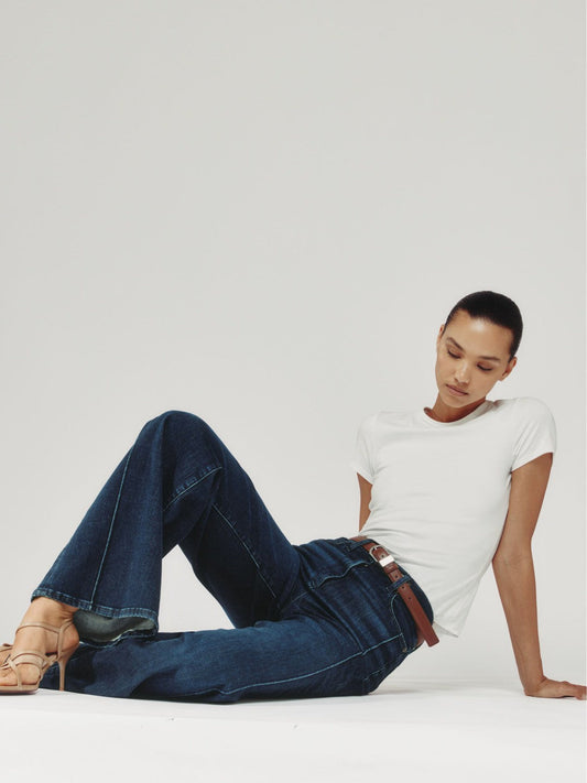 Petite Stretch-Cotton Wide-Leg Jeans Dark Blue | Women