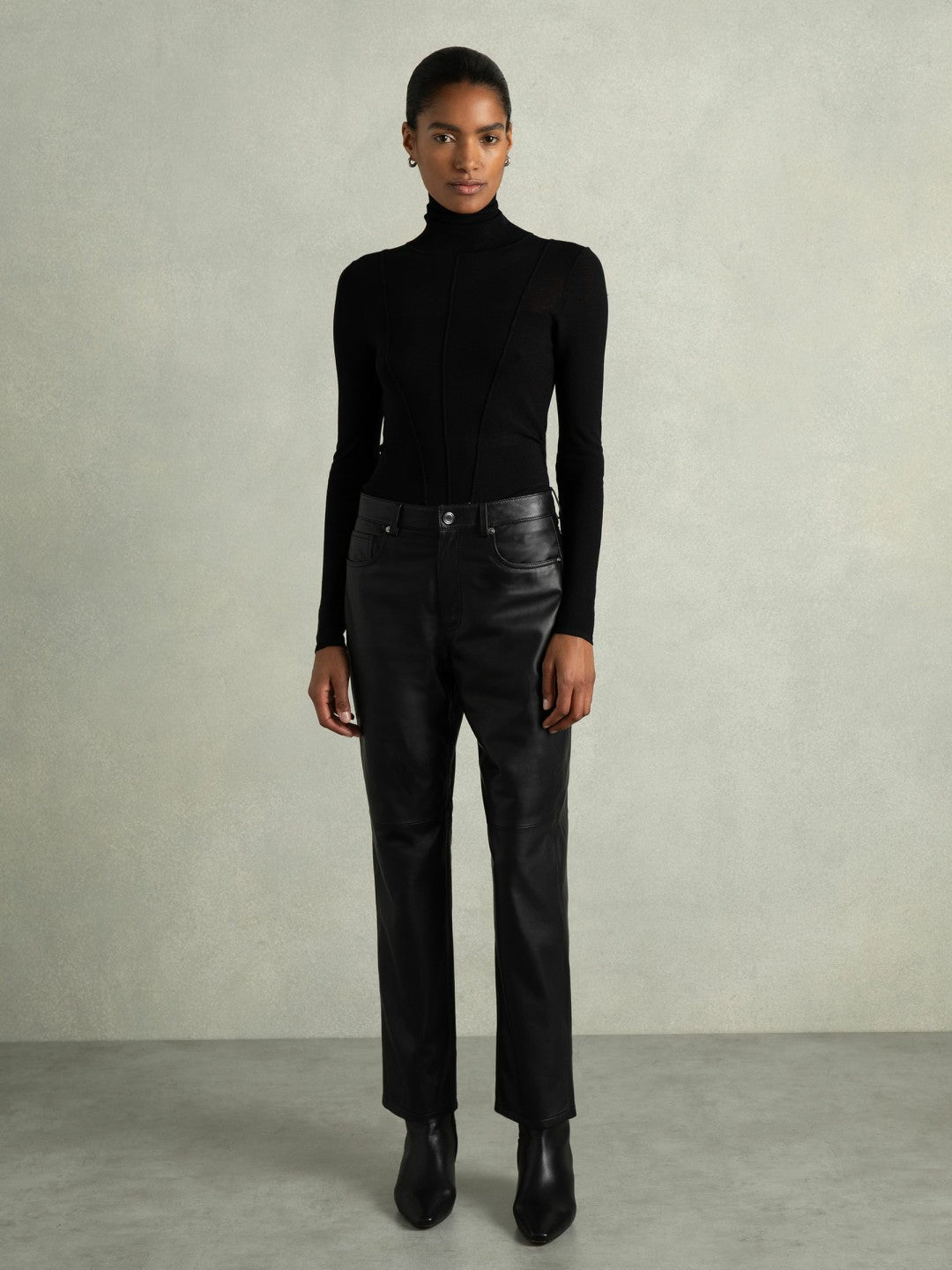 Leather Slim-Leg Trousers Black | Women