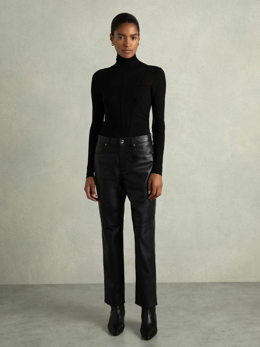 Leather Slim-Leg Trousers Black | Women