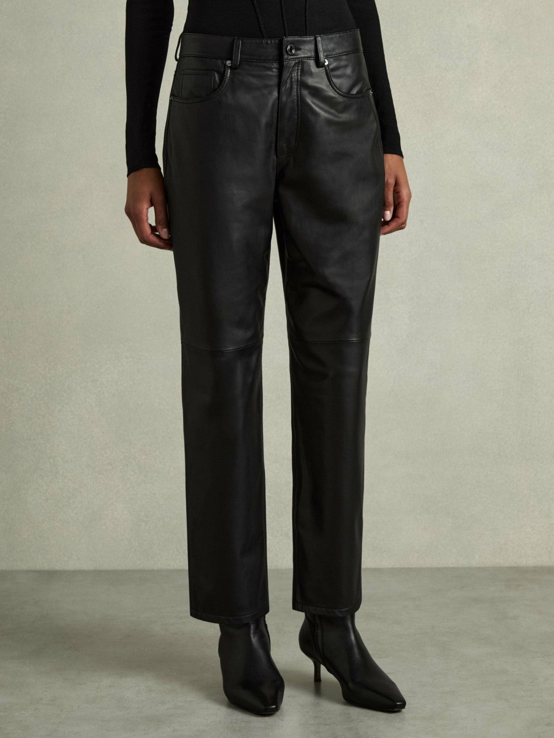 Leather Slim-Leg Trousers Black | Women