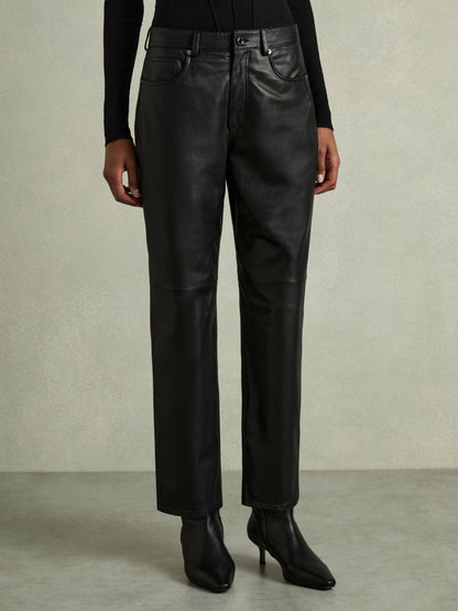 Leather Slim-Leg Trousers Black | Women