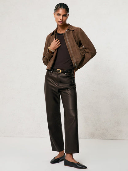 Leather Slim-Leg Trousers Chocolate | Women