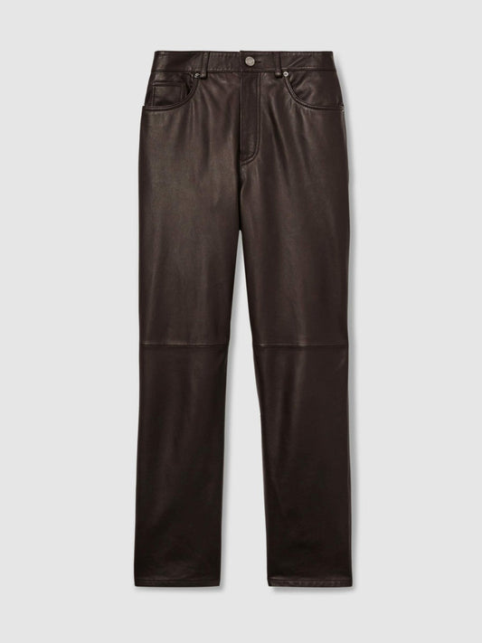 Leather Slim-Leg Trousers Chocolate | Women