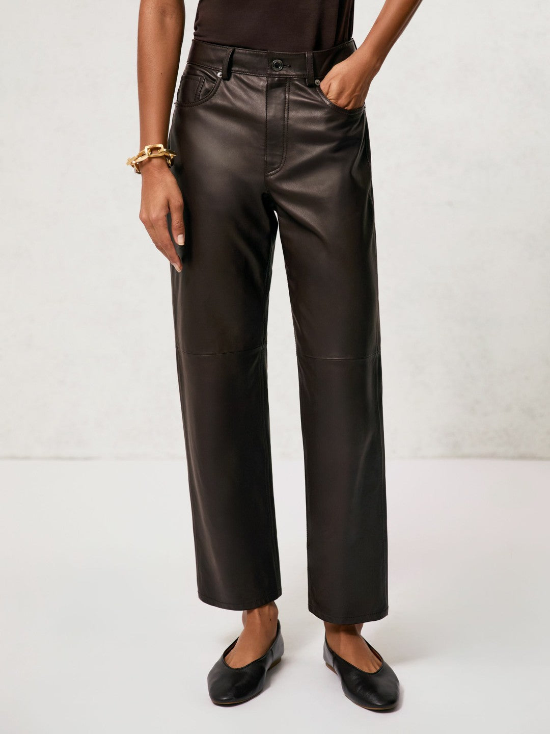 Leather Slim-Leg Trousers Chocolate | Women