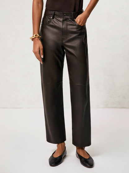 Leather Slim-Leg Trousers Chocolate | Women