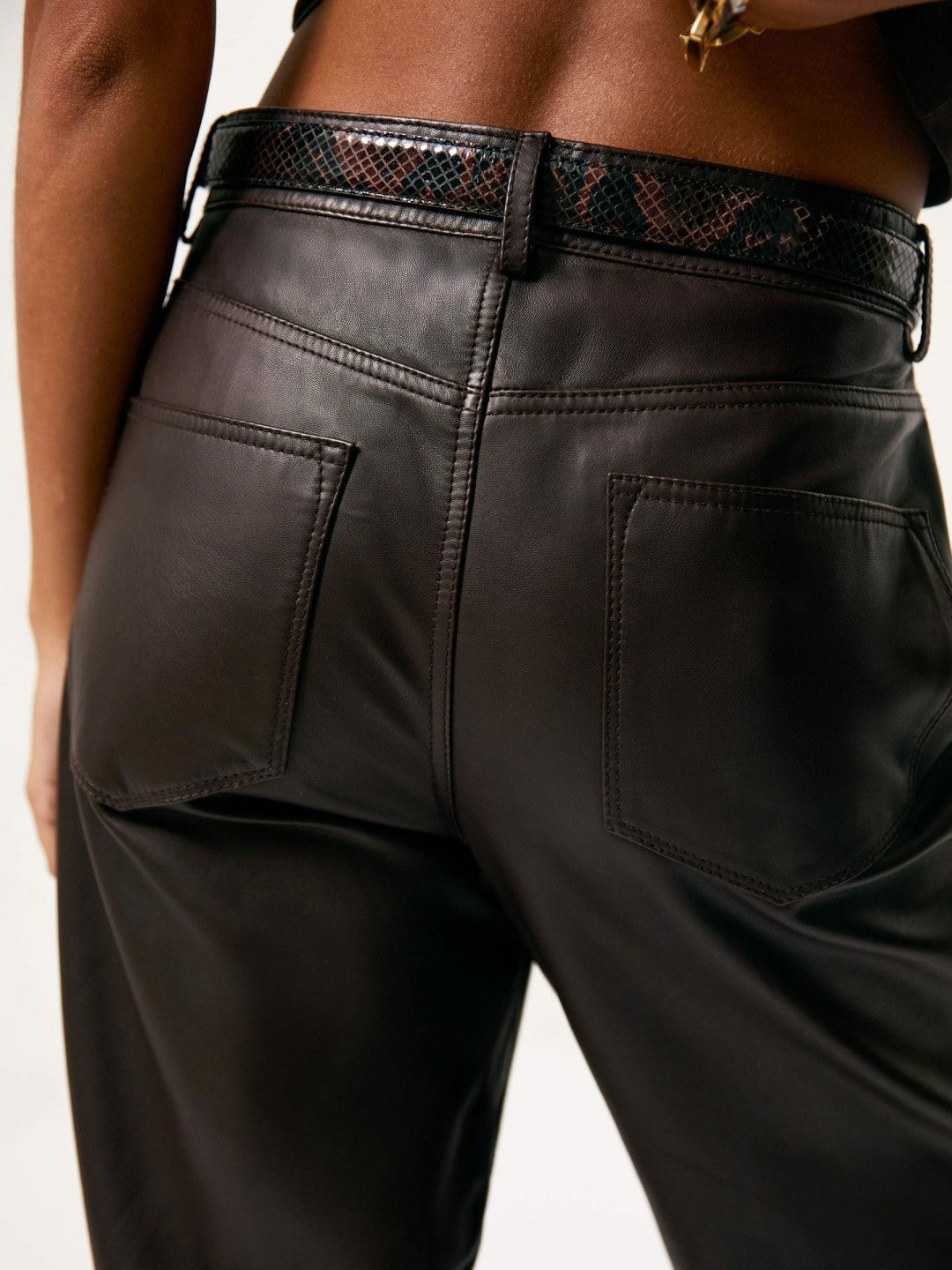 Leather Slim-Leg Trousers Chocolate | Women