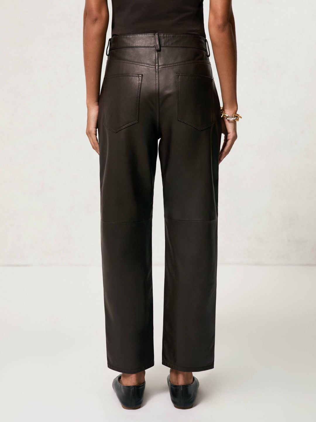 Leather Slim-Leg Trousers Chocolate | Women