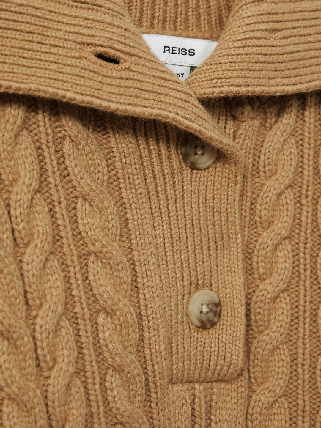 9-13 yrs Cotton-Blend Open-Collar Cable-Knit Jumper With Wool Camel | Children & Baby