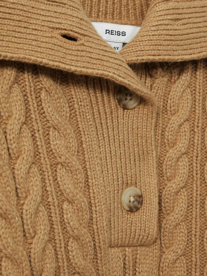 9-13 yrs Cotton-Blend Open-Collar Cable-Knit Jumper With Wool Camel | Children & Baby