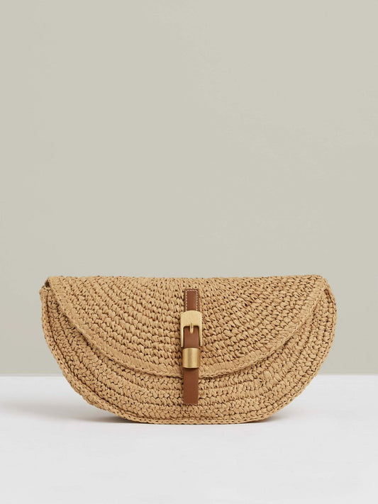 Raffia Half-Moon Clutch Bag Natural | Women