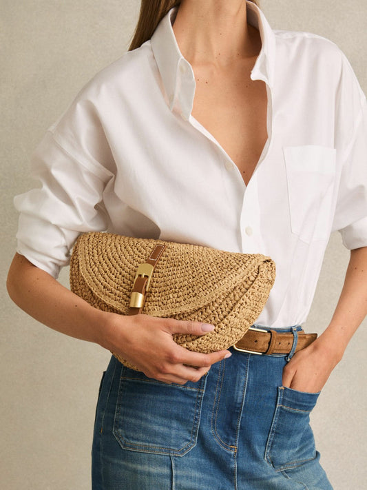 Raffia Half-Moon Clutch Bag Natural | Women