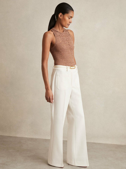 Twill Patch-Pocket Flared Trousers Cream | Women