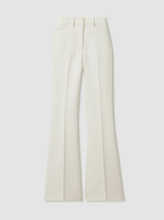 Twill Patch-Pocket Flared Trousers Cream | Women