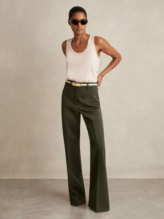 Twill Patch-Pocket Flared Trousers Green | Women
