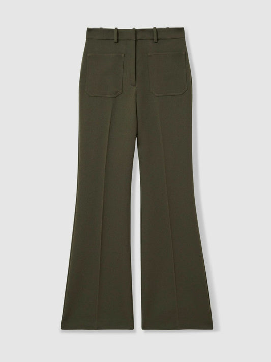 Twill Patch-Pocket Flared Trousers Green | Women