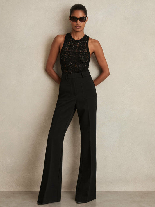 Twill Patch-Pocket Flared Trousers Black | Women