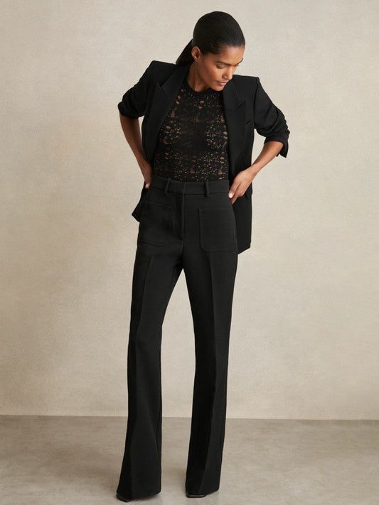 Petite Twill Patch-Pocket Flared Trousers Black | Women