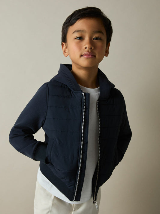 9-13 yrs Interlock Hybrid Hooded Puffer Jacket Navy | Children & Baby