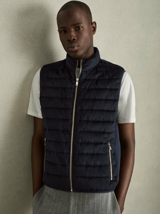 Brushed Jersey Quilted Gilet Navy | Men