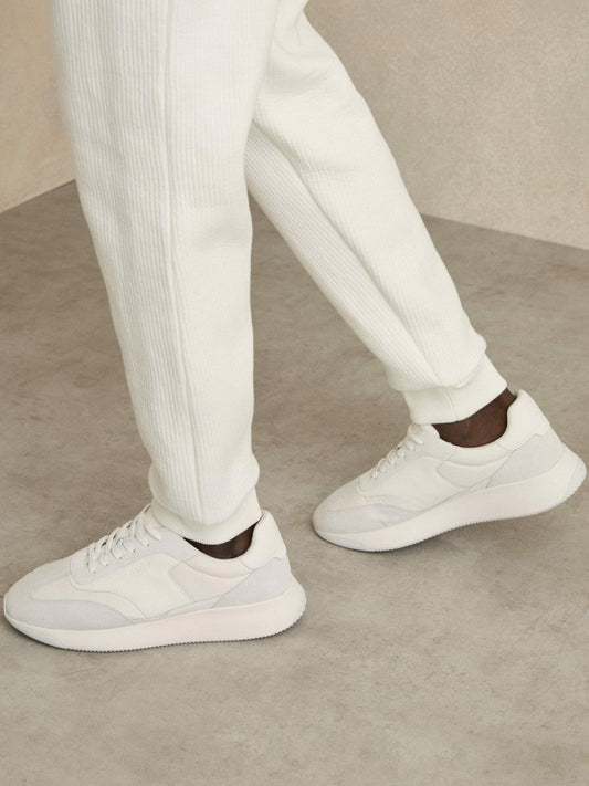Leather Suede Running Trainers White | Men