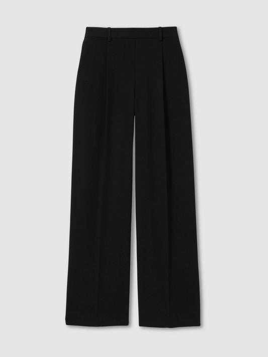Petite Elasticated-Waist Wide-Leg Twill Trousers Black | Women