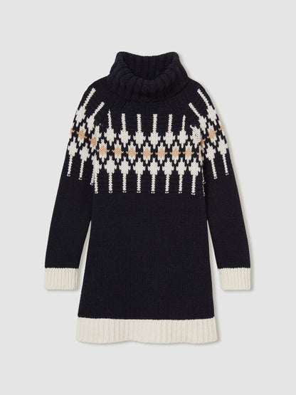 13-14 yrs Wool-Blend Fair Isle Roll-Neck Dress Navy | Children & Baby