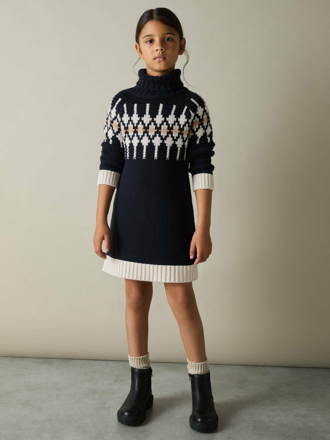 13-14 yrs Wool-Blend Fair Isle Roll-Neck Dress Navy | Children & Baby
