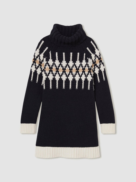 9-13 yrs Wool-Blend Fair Isle Roll-Neck Dress Navy | Children & Baby