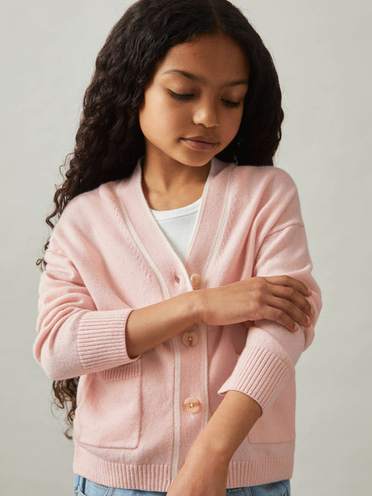 9-13 yrs Wool-Blend Tipped Cardigan Pink | Children & Baby