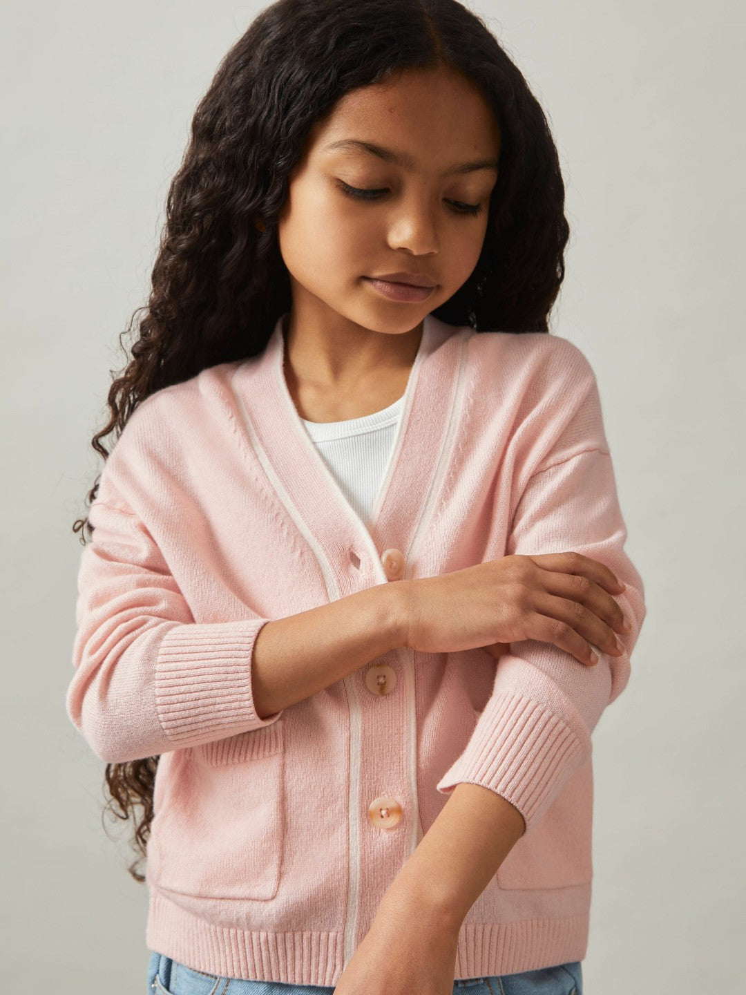 4-9 yrs Wool-Blend Stripe-Detail Cardigan With Cashmere Pink | Children & Baby