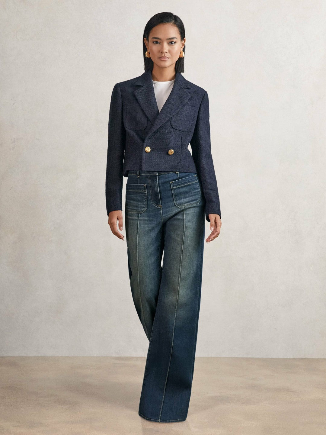 Petite Patch-Pocket Flared Jeans Mid Blue | Women