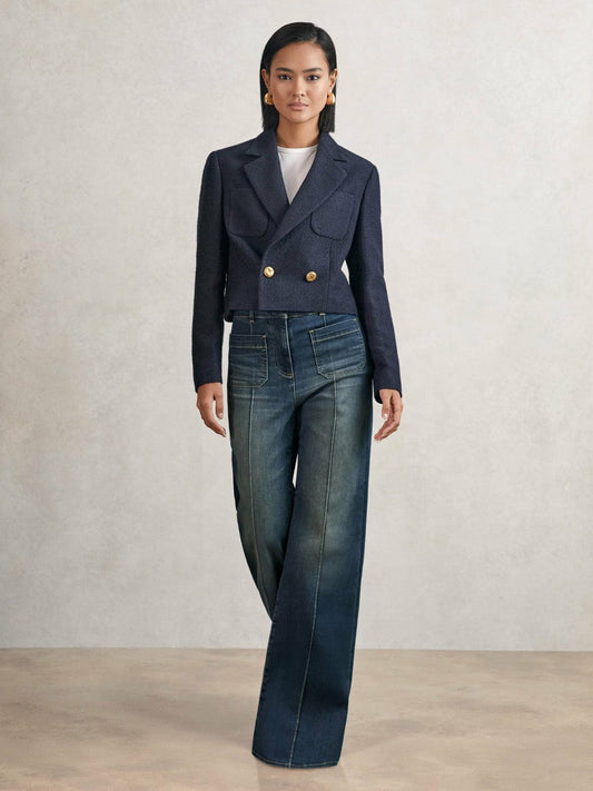 Petite Patch-Pocket Flared Jeans Mid Blue | Women