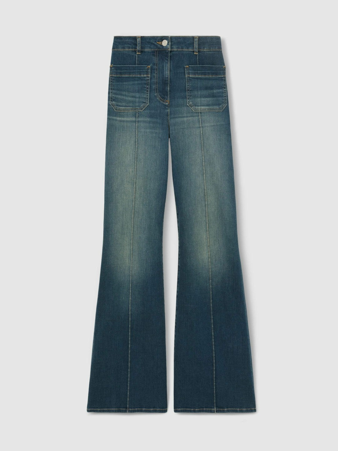 Petite Patch-Pocket Flared Jeans Mid Blue | Women
