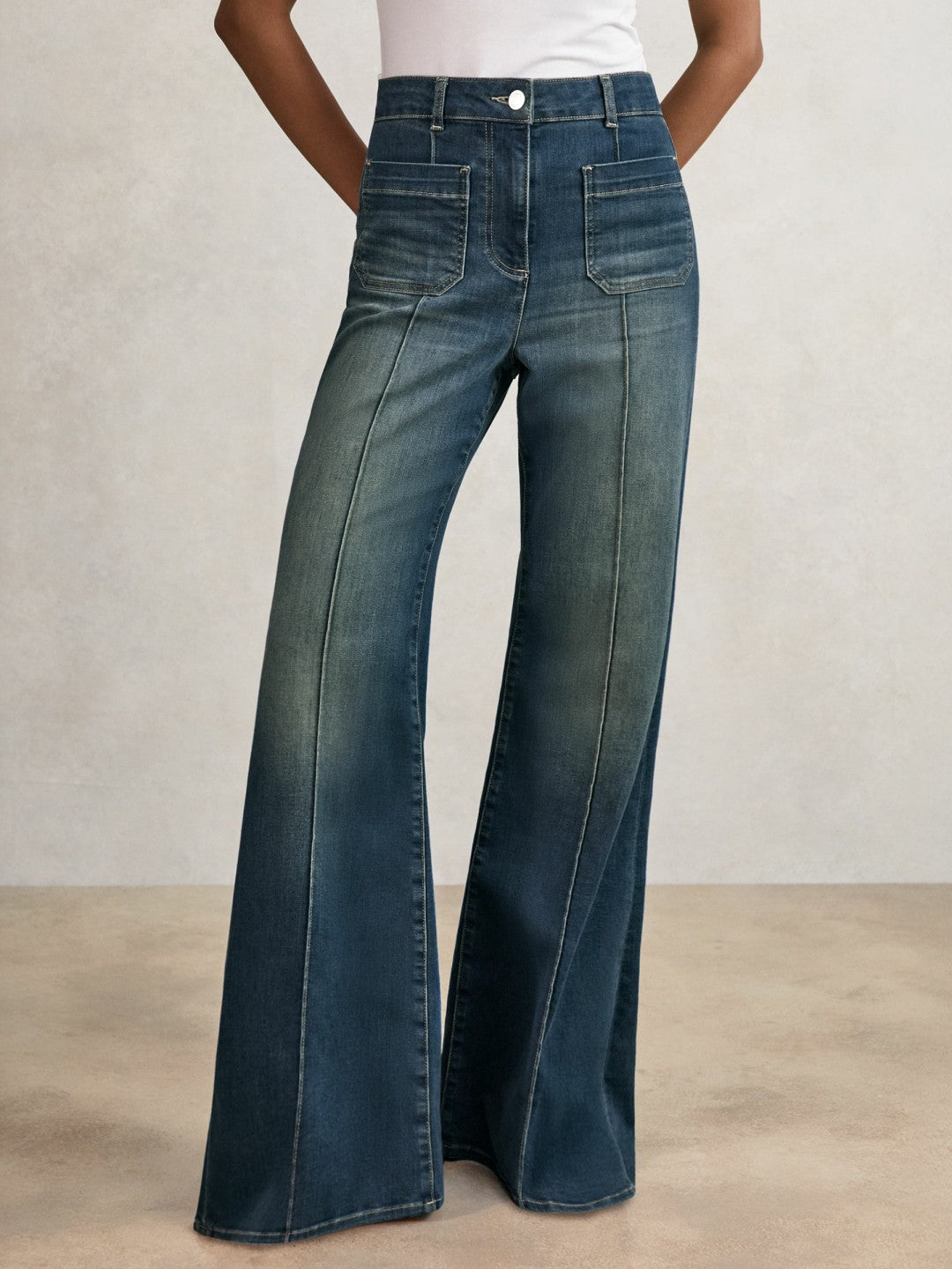 Petite Patch-Pocket Flared Jeans Mid Blue | Women