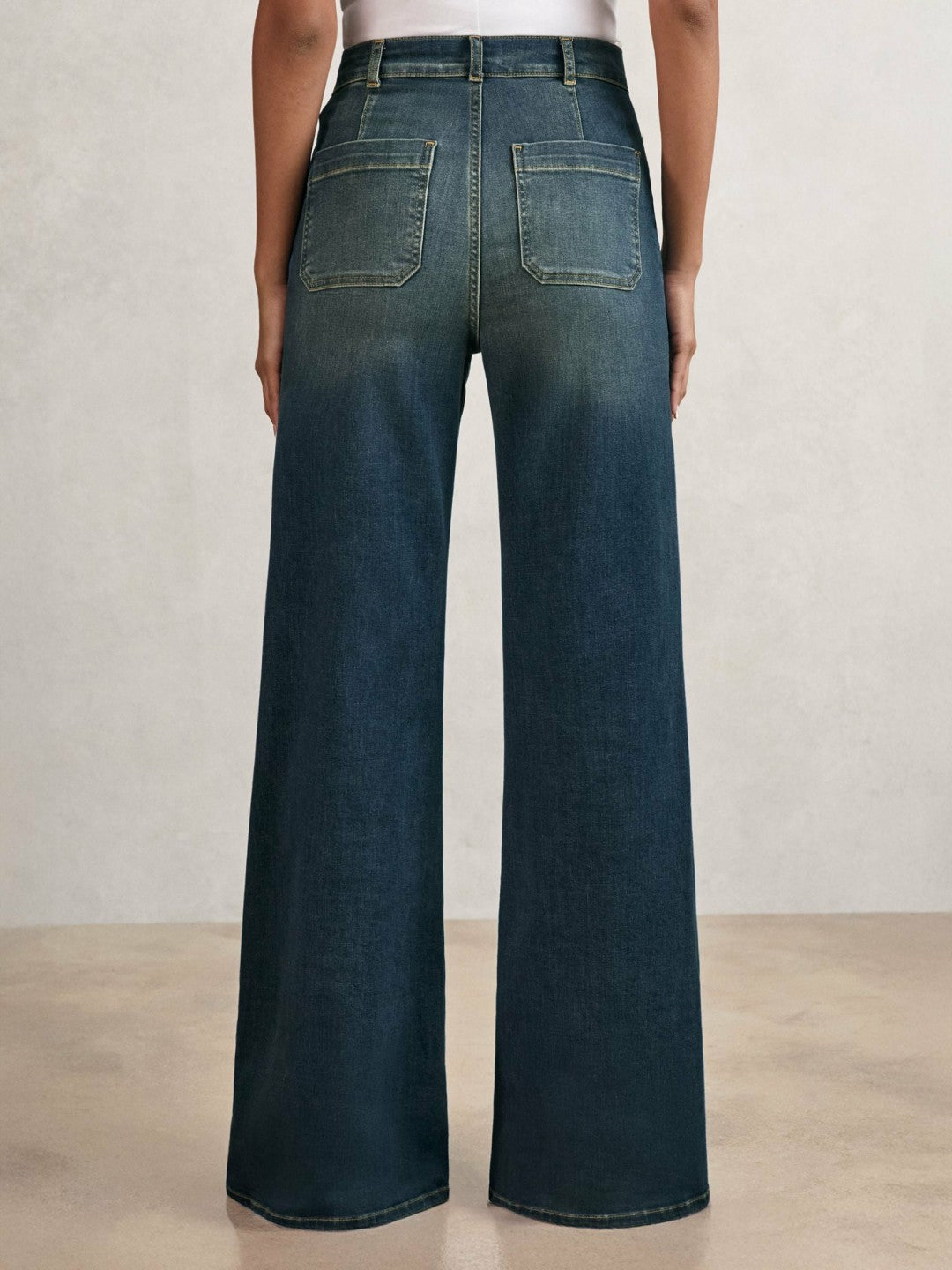 Petite Patch-Pocket Flared Jeans Mid Blue | Women