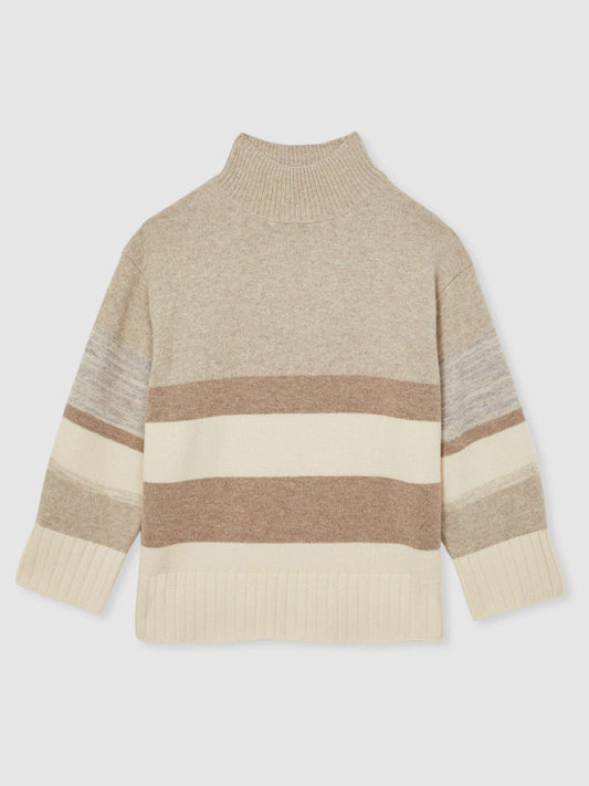 Wool Funnel-Neck Striped Jumper Neutral | Women