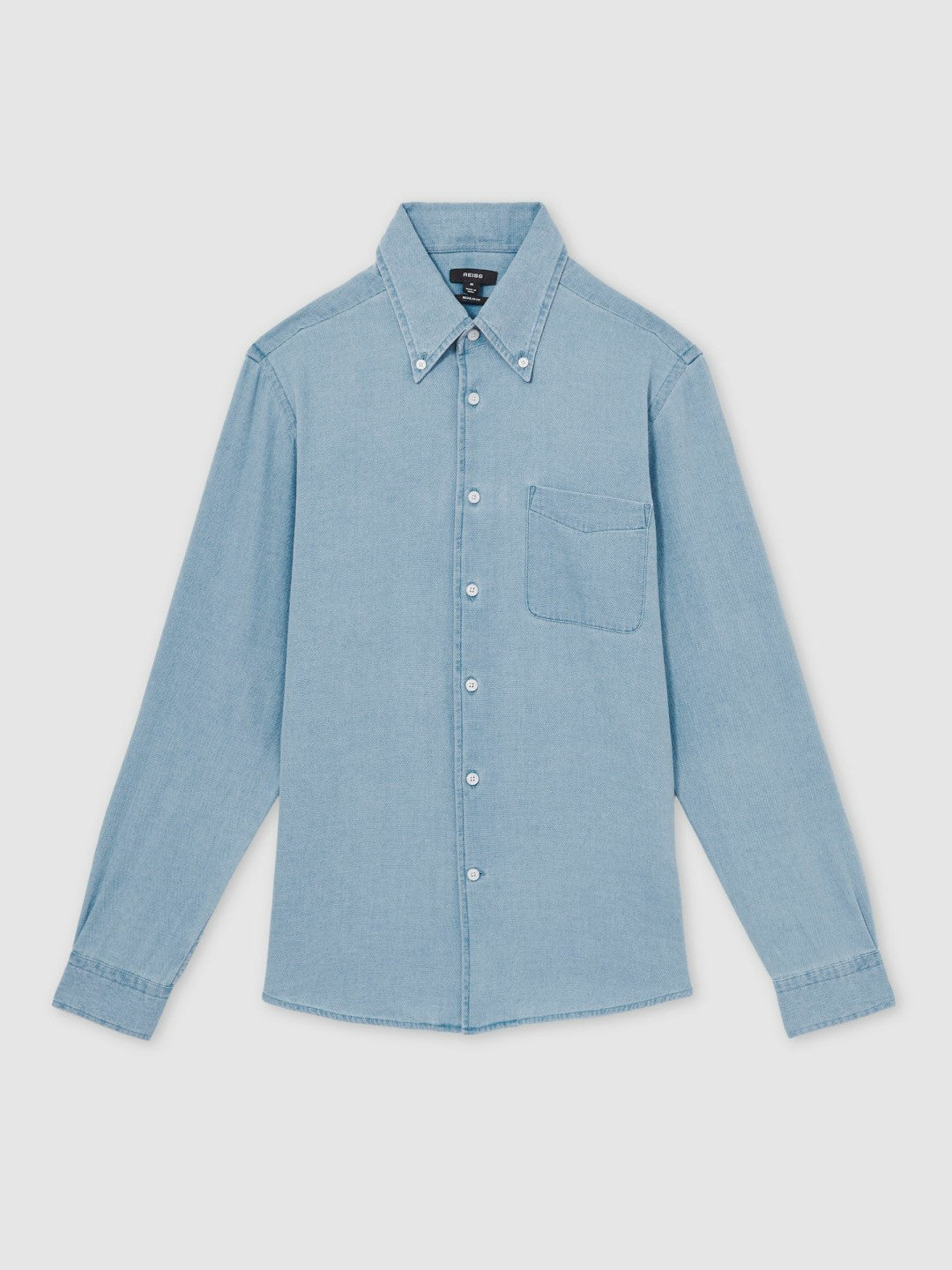 Cotton-Piqué Button-Down Chambray Shirt Washed Blue | Men