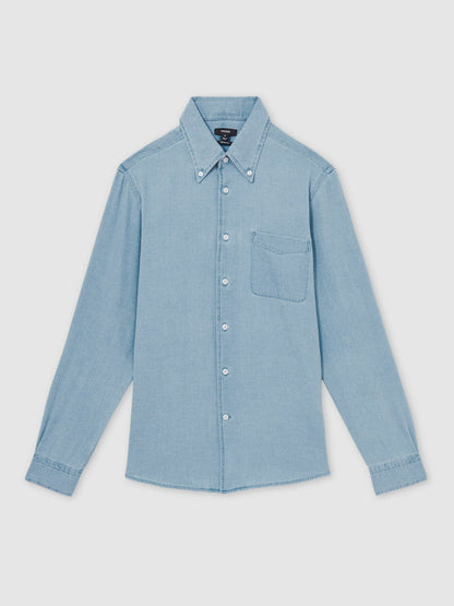 Cotton-Piqué Button-Down Chambray Shirt Washed Blue | Men