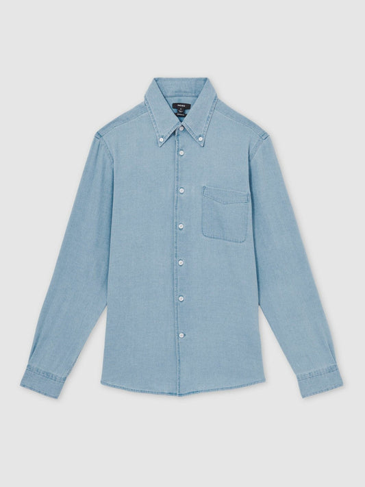 Cotton-Piqué Button-Down Chambray Shirt Washed Blue | Men