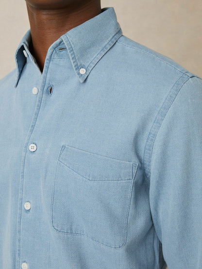 Cotton-Piqué Button-Down Chambray Shirt Washed Blue | Men