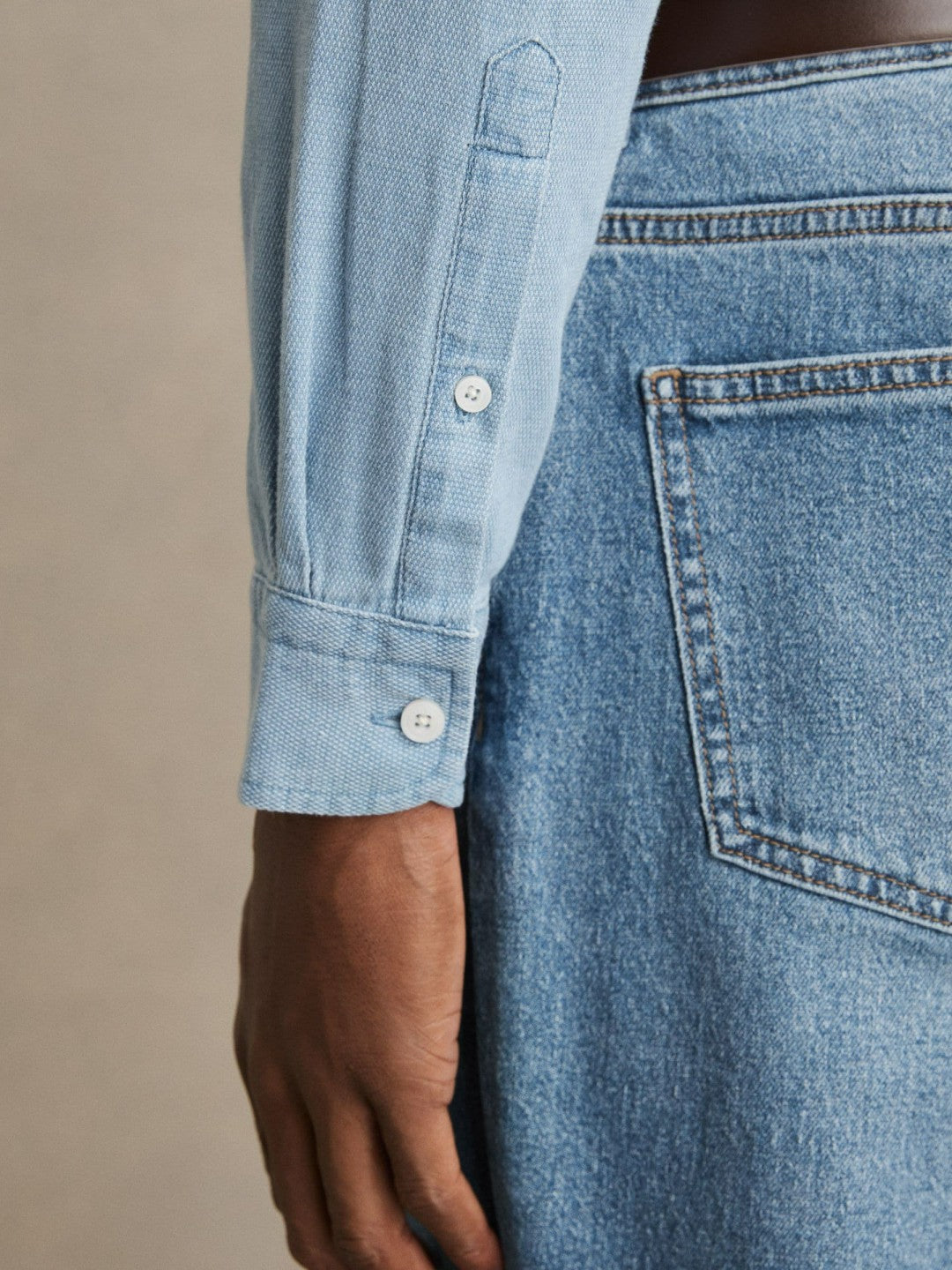 Cotton-Piqué Button-Down Chambray Shirt Washed Blue | Men