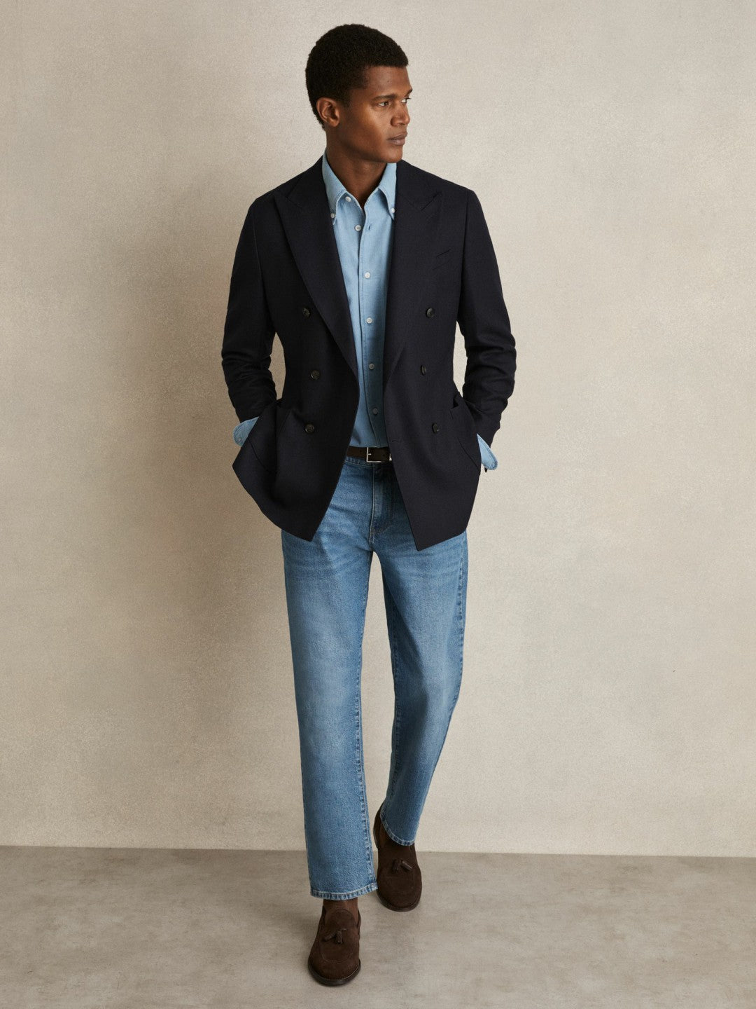 Cotton-Piqué Button-Down Chambray Shirt Washed Blue | Men