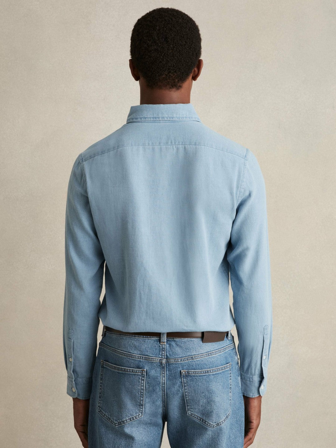 Cotton-Piqué Button-Down Chambray Shirt Washed Blue | Men