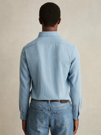 Cotton-Piqué Button-Down Chambray Shirt Washed Blue | Men