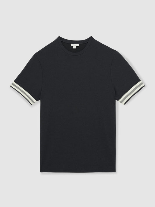 Tape-Cuff Textured T-Shirt Navy | Men