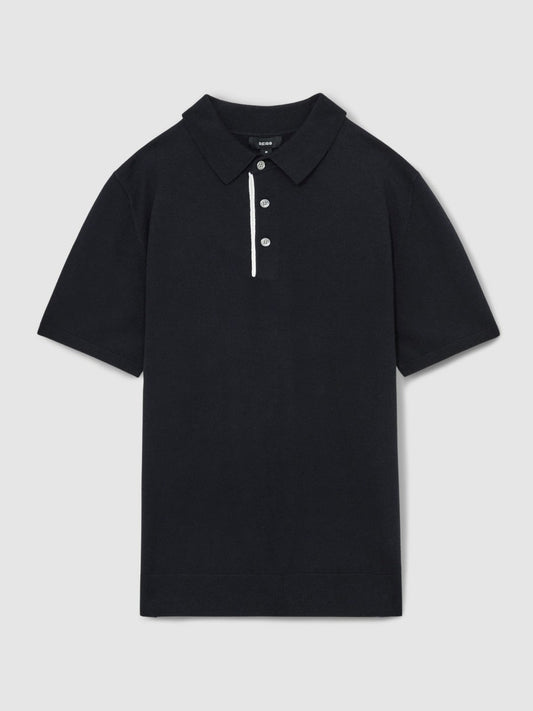 Contrast-Placket Polo Shirt With Cotton Navy | Men