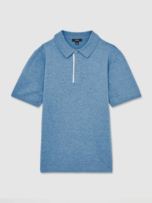 Contrast-Placket Polo Shirt With Cotton Blue | Men