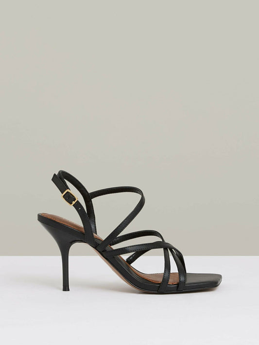Leather Strappy Stiletto Sandals Black | Women