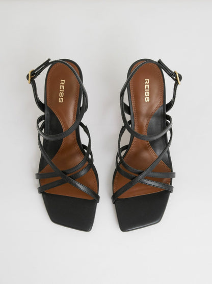 Leather Strappy Stiletto Sandals Black | Women