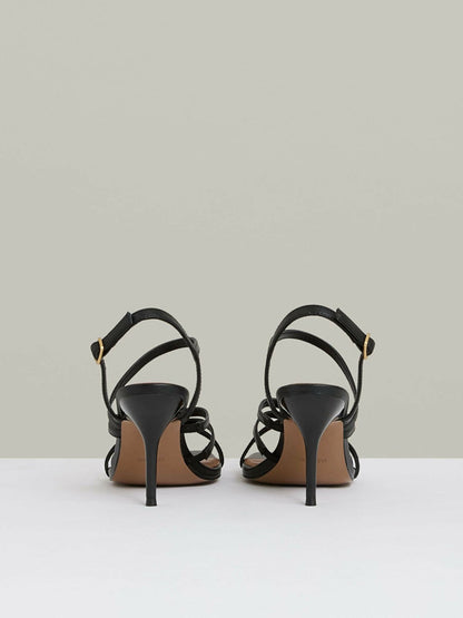 Leather Strappy Stiletto Sandals Black | Women